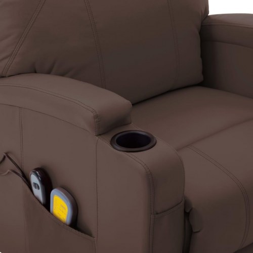 Massagestol med løftefunktion kunstlæder brun