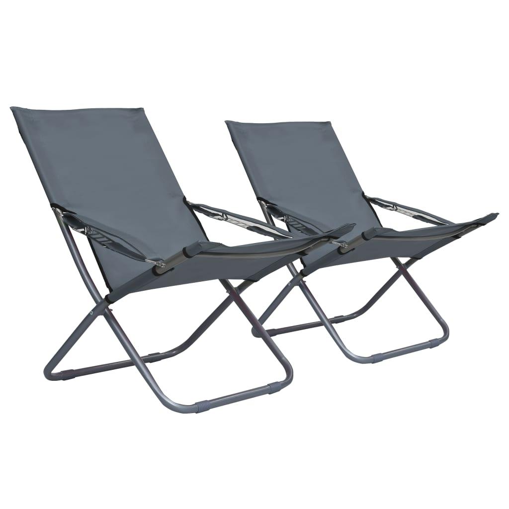 Foldbare strandstole 2 stk. stof grå