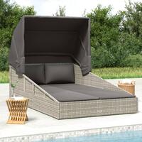 Solseng med foldbart tag 200x114x128 cm polyrattan grå