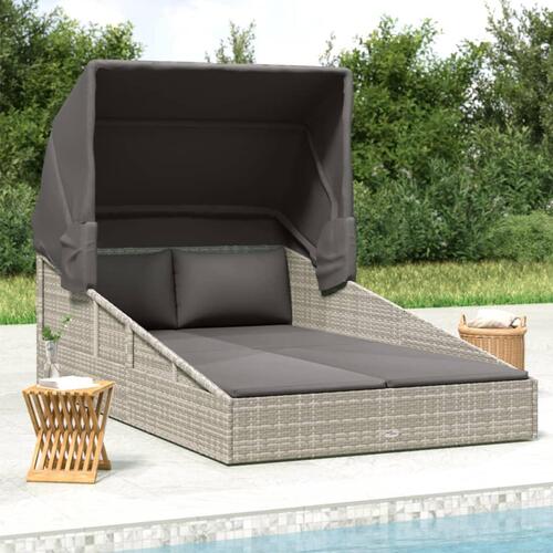 Solseng med foldbart tag 200x114x128 cm polyrattan grå