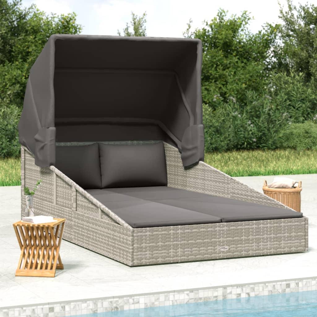 Solseng med foldbart tag 200x114x128 cm polyrattan grå