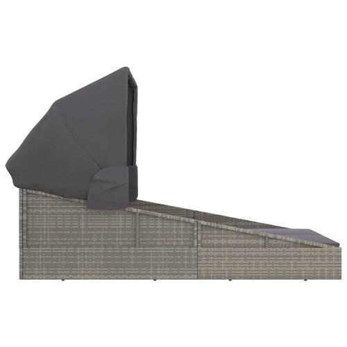Solseng med foldbart tag 200x114x128 cm polyrattan grå