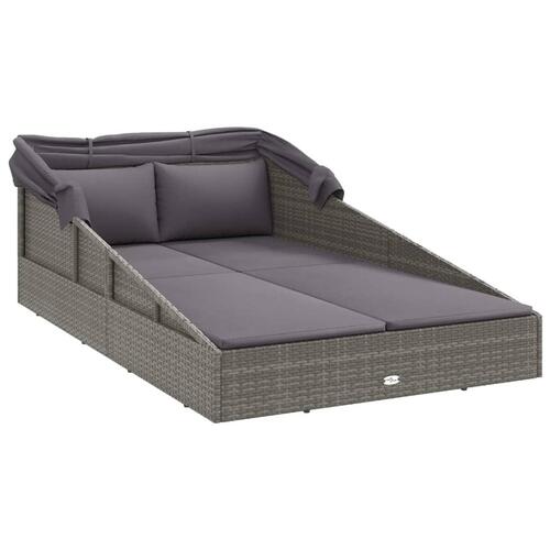 Solseng med foldbart tag 200x114x128 cm polyrattan grå