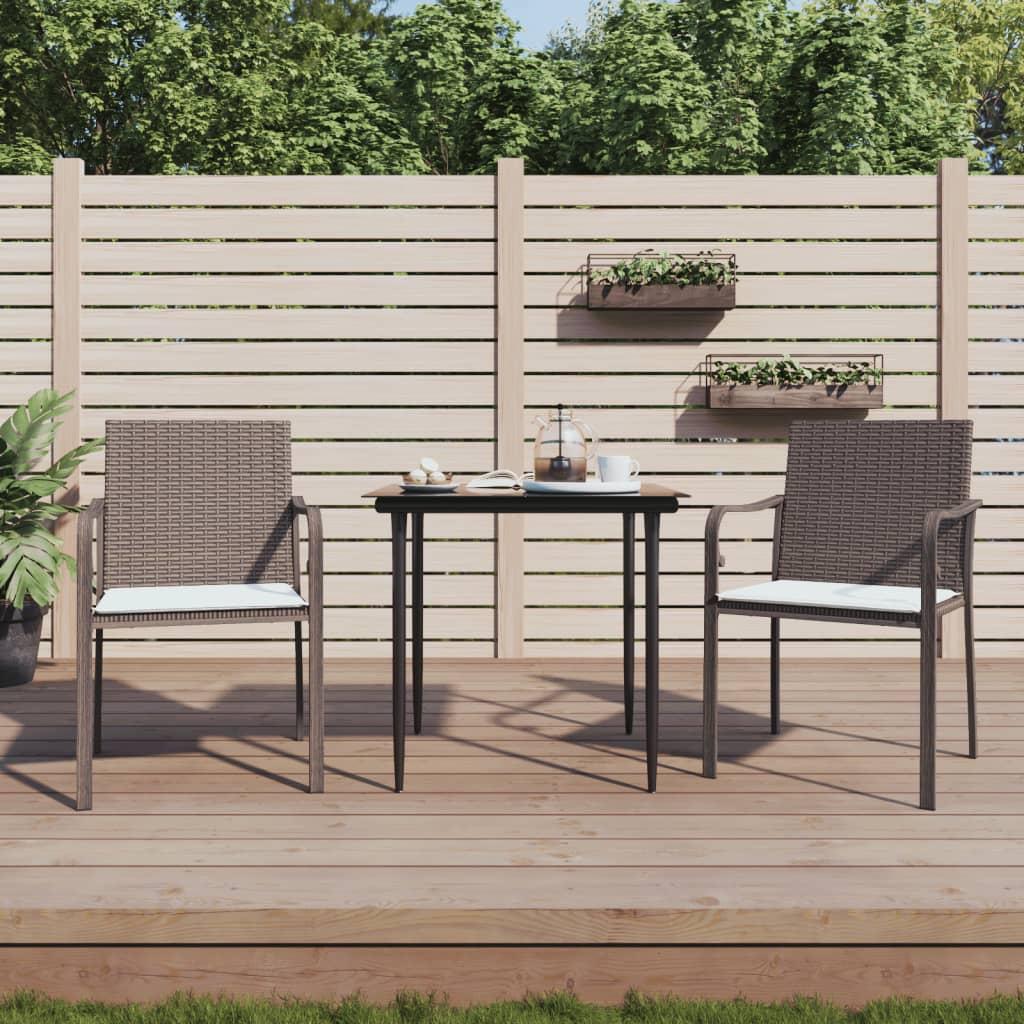 Havestole med hynder 2 stk. 56x59x84 cm polyrattan brun