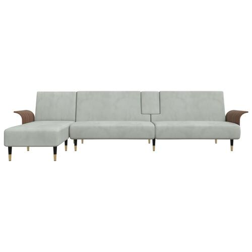 Sovesofa med chaiselong 279x140x70 cm velour lysegrå