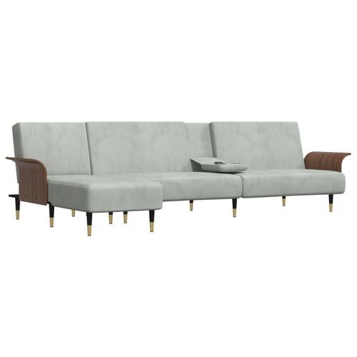 Sovesofa med chaiselong 279x140x70 cm velour lysegrå
