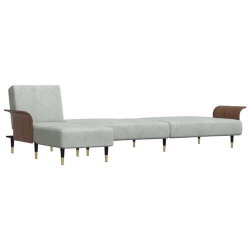 Sovesofa med chaiselong 279x140x70 cm velour lysegrå