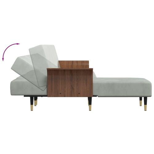 Sovesofa med chaiselong 279x140x70 cm velour lysegrå