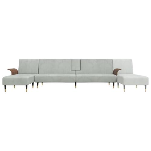 Sovesofa med chaiselong 279x140x70 cm velour lysegrå