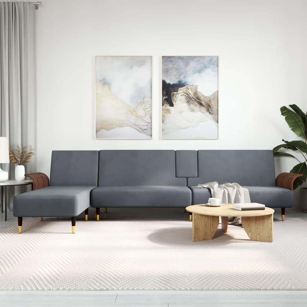 Sovesofa med chaiselong 279x140x70 cm velour mørkegrå