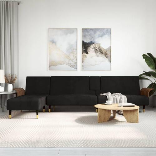 Sovesofa med chaiselong 279x140x70 cm velour sort