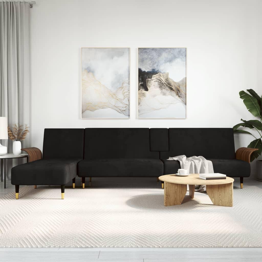 Sovesofa med chaiselong 279x140x70 cm velour sort