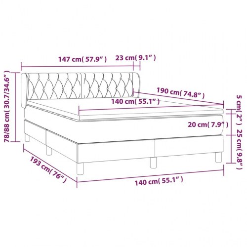 Kontinentalseng med madras 140x190 cm - stof, sort