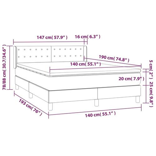 Kontinentalseng med madras 140x190 cm stof cremefarvet