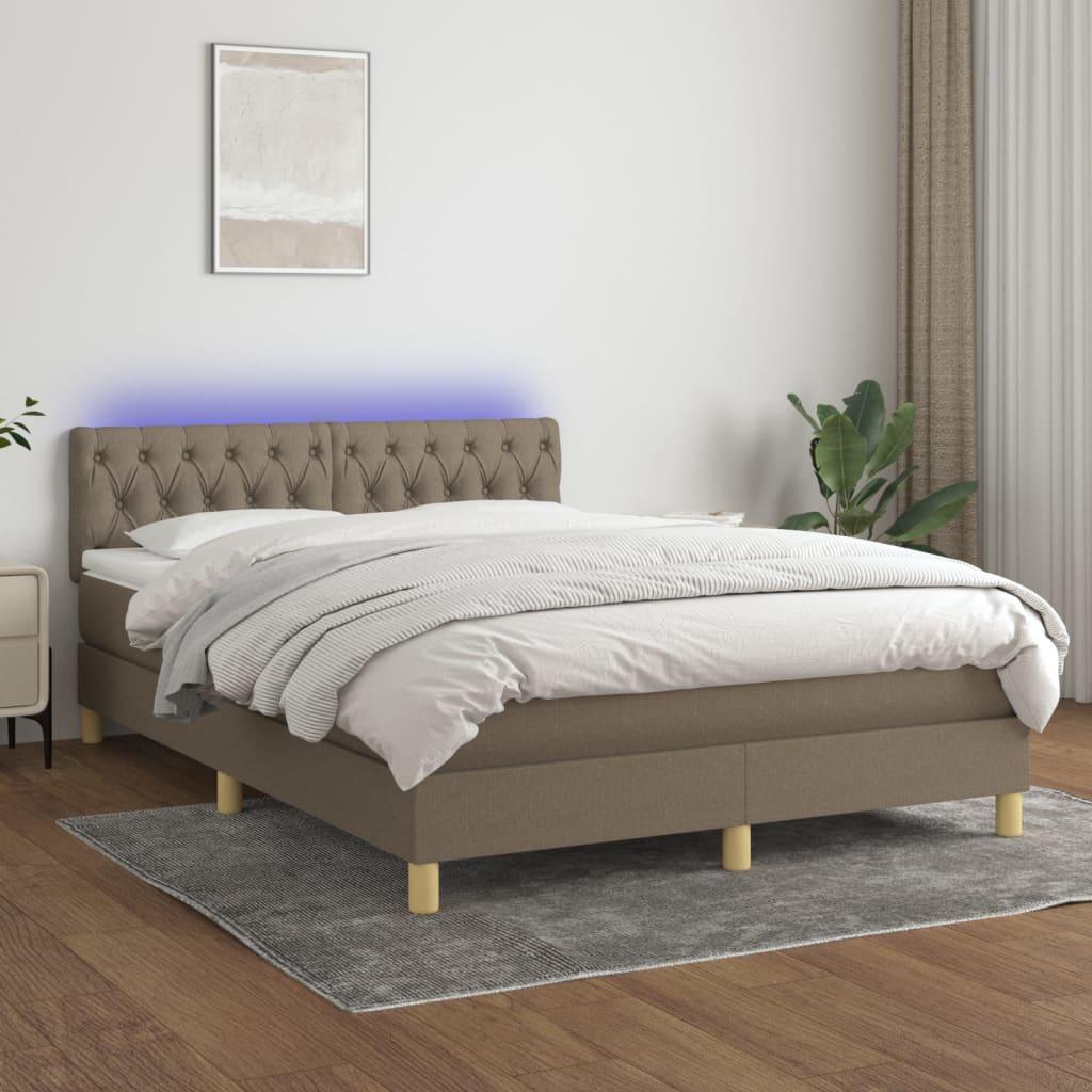 Kontinentalseng med LED-lys 140x190 cm stof gråbrun billede