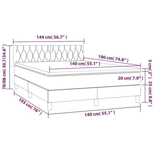 Kontinentalseng med LED-lys 140x190 cm stof gråbrun