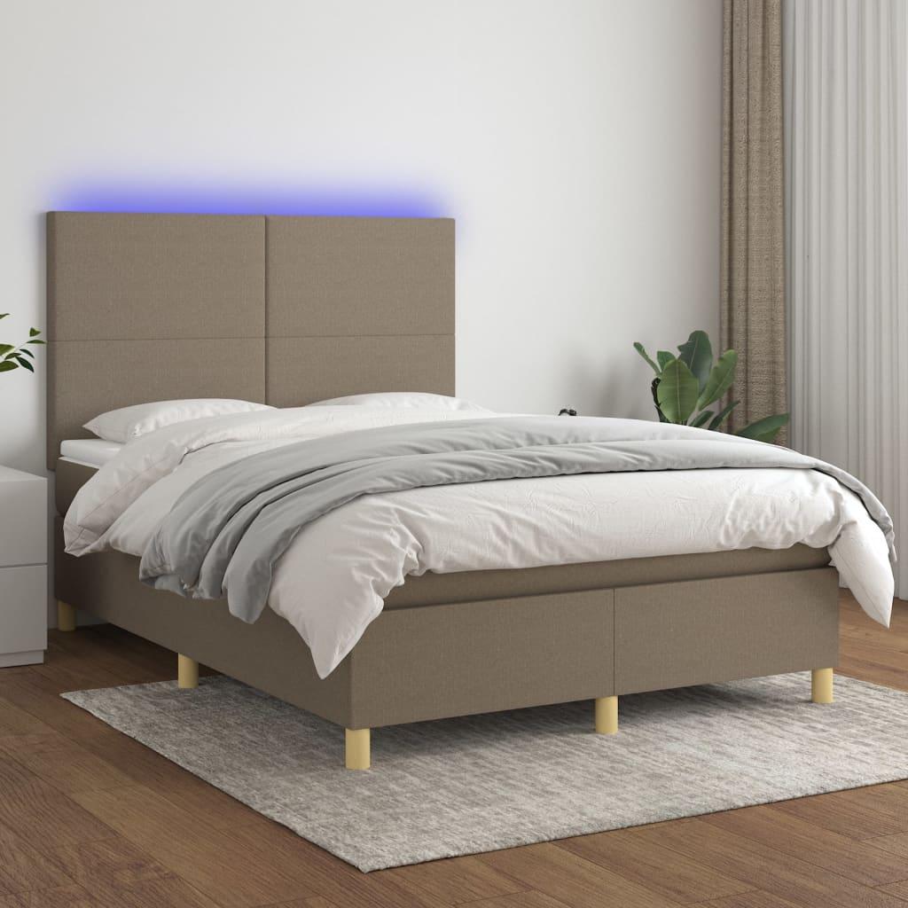 Kontinentalseng med LED-lys 140x190 cm stof gråbrun billede