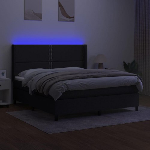 Kontinentalseng med LED-lys 180×200 cm - stof, sort
