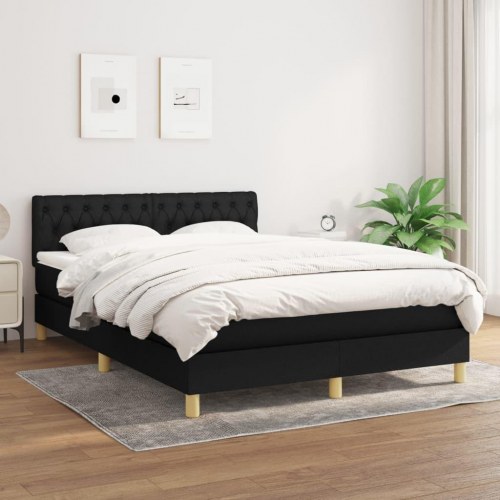 Kontinentalseng med madras 140x190 cm - stof, sort