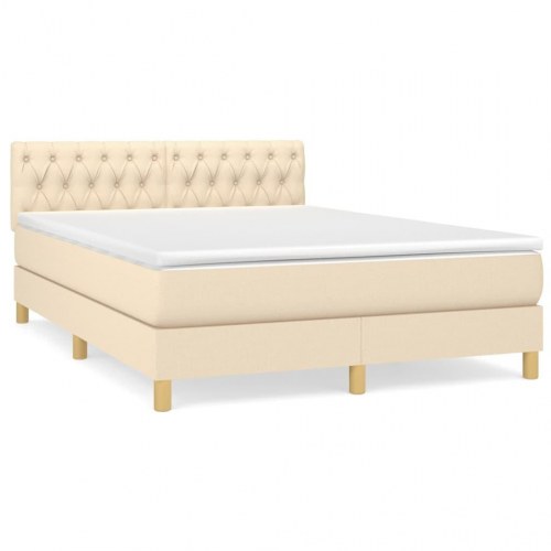 Kontinentalseng med madras 140x190 cm - stof, cremefarvet