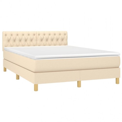 Kontinentalseng med madras 140x190 cm - stof, cremefarvet