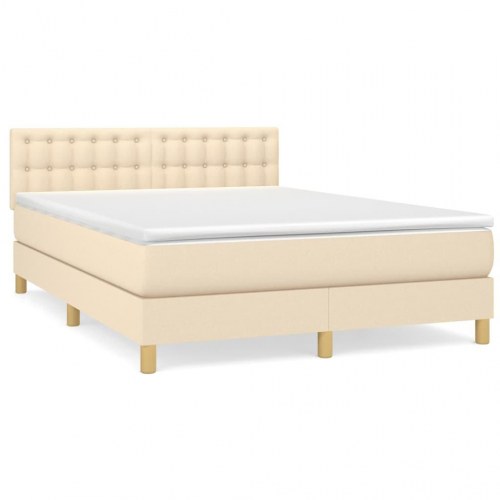 Kontinentalseng med madras 140x190 cm - stof, cremefarvet