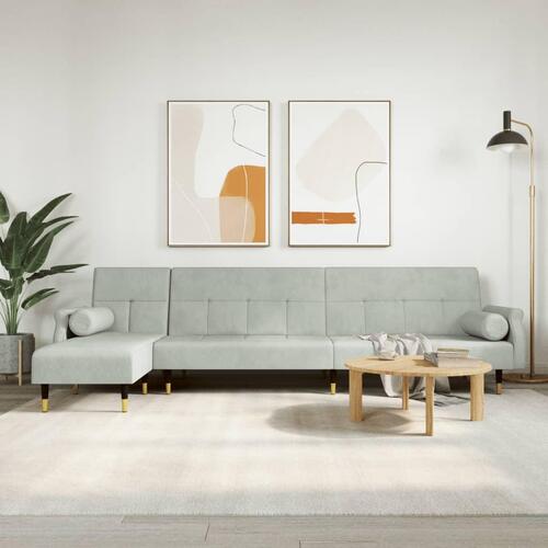 Sovesofa med chaiselong 271x140x70 cm velour lysegrå