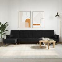 Sovesofa med chaiselong 271x140x70 cm velour sort