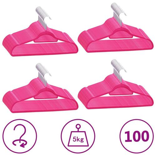 Bøjler 100 stk. skridsikre fløjl pink