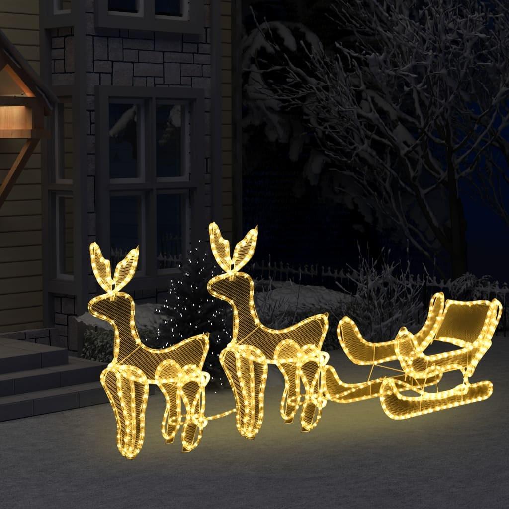 Juledisplay med 2 rensdyr og kane trådnet 648 LED-lys