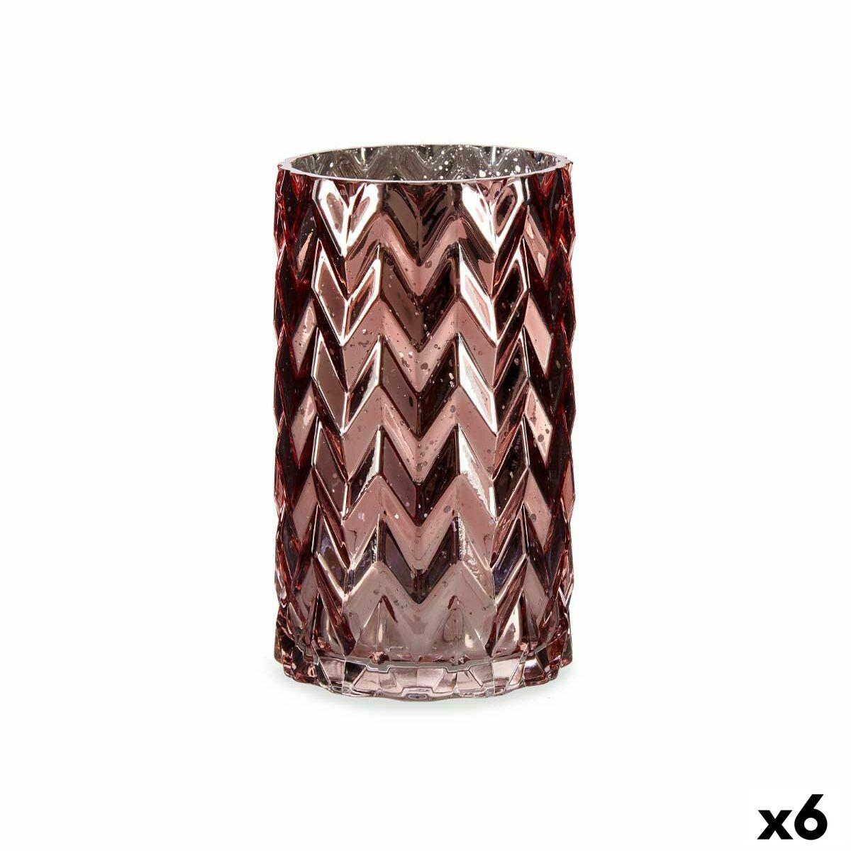 Vase glas - pink krystal, kobberlook, 11,3 × 19,5 cm (sæt af 6) billede