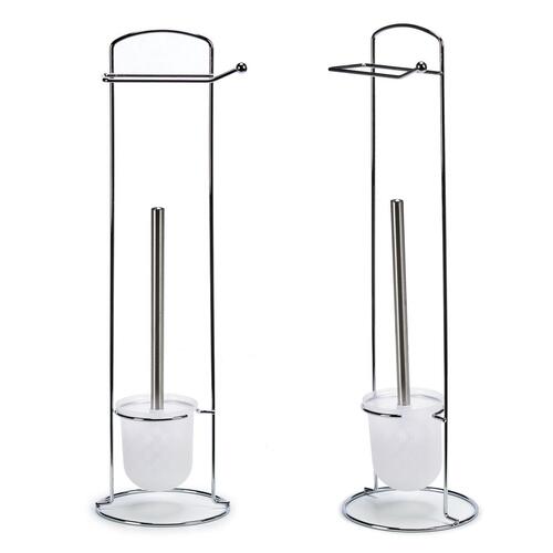 Toiletpapirholder med toiletbørsteholder Hvid Sølvfarvet Metal 16,5 x 59 x 16,5 cm (6 enheder)