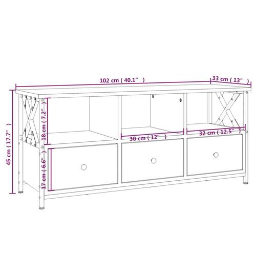 Tv-bord 102x33x45 cm konstrueret træ og jern røget egetræsfarve
