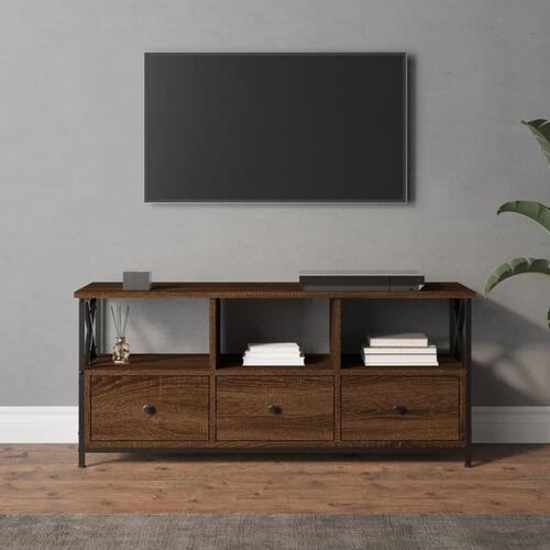 Tv-bord 102x33x45 cm konstrueret træ og jern brun egetræsfarve