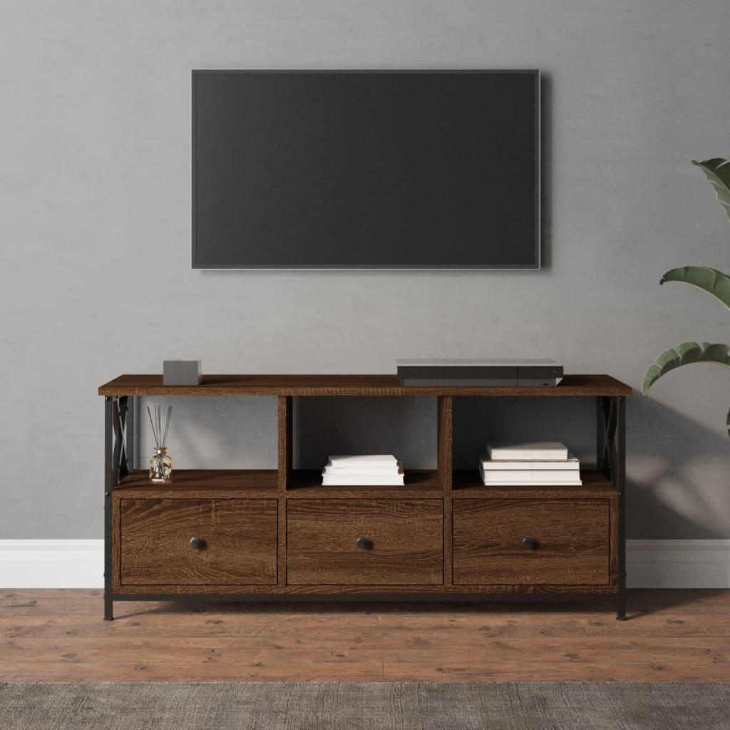 Tv-bord 102x33x45 cm konstrueret træ og jern brun egetræsfarve