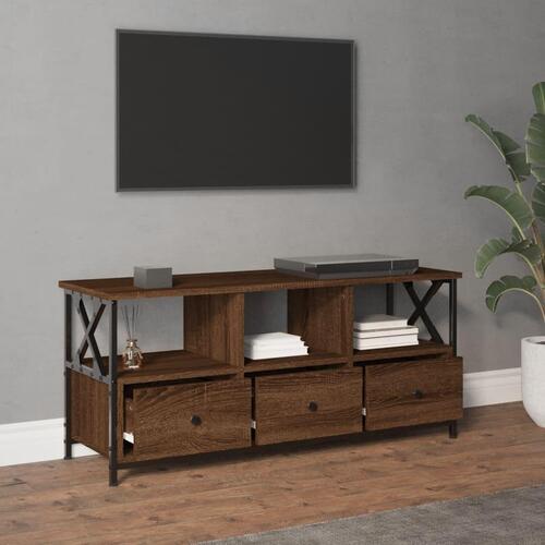 Tv-bord 102x33x45 cm konstrueret træ og jern brun egetræsfarve