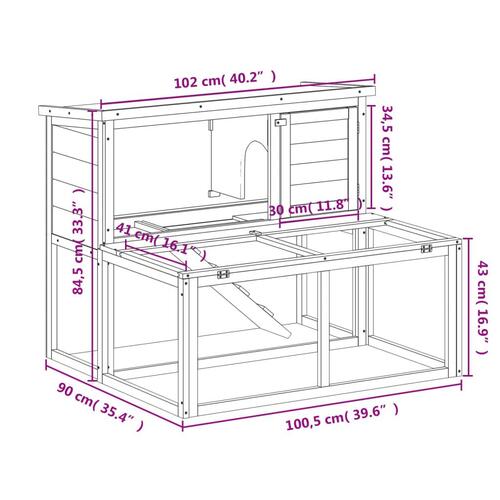 Kaninbur 102x90x84,5 cm massivt fyrretræ brun