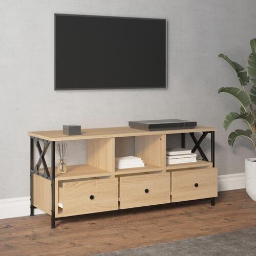Tv-bord 102x33x45 cm konstrueret træ og jern sonoma-eg