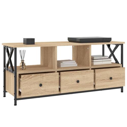 Tv-bord 102x33x45 cm konstrueret træ og jern sonoma-eg