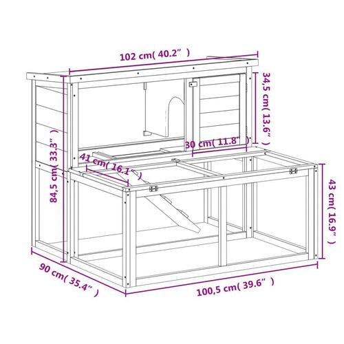 Kaninbur 102x90x84,5 cm massivt fyrretræ mokkafarvet