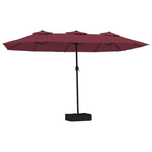 Parasol m. dobbelt parasoldug og LED-lys 449x245 cm bordeauxrød