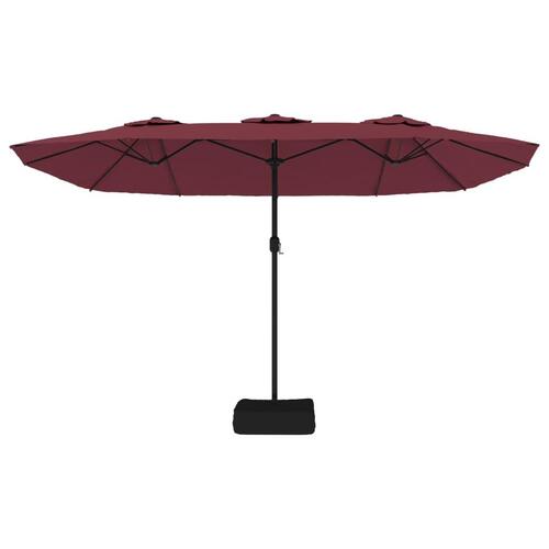 Parasol m. dobbelt parasoldug og LED-lys 449x245 cm bordeauxrød