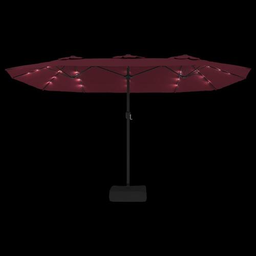 Parasol m. dobbelt parasoldug og LED-lys 449x245 cm bordeauxrød