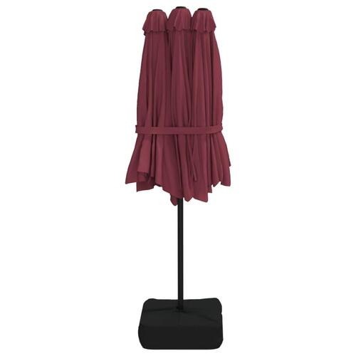 Parasol m. dobbelt parasoldug og LED-lys 449x245 cm bordeauxrød