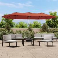 Parasol med dobbelt parasoldug og LED-lys 449x245 cm terrakotta