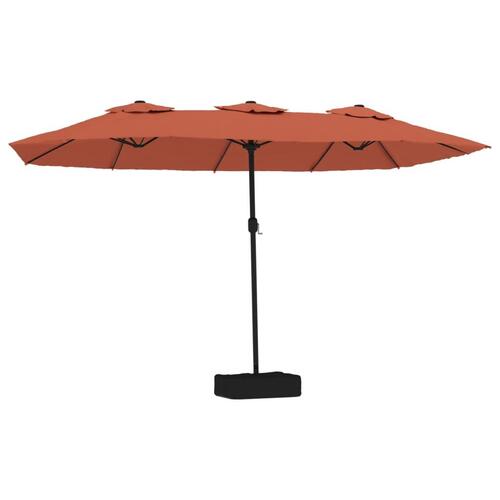 Parasol med dobbelt parasoldug og LED-lys 449x245 cm terrakotta