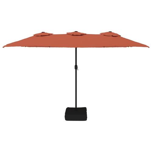 Parasol med dobbelt parasoldug og LED-lys 449x245 cm terrakotta