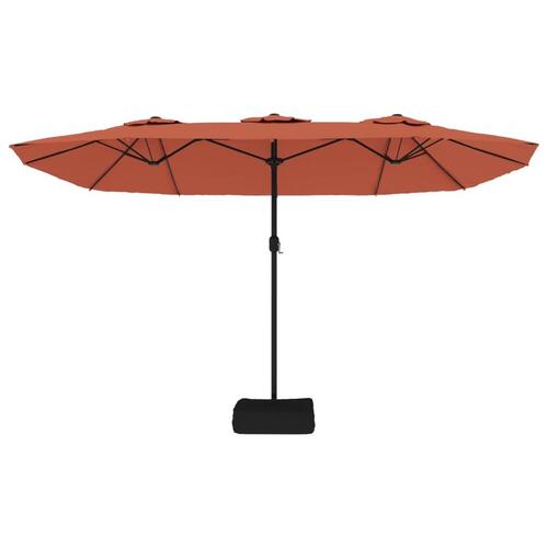 Parasol med dobbelt parasoldug og LED-lys 449x245 cm terrakotta