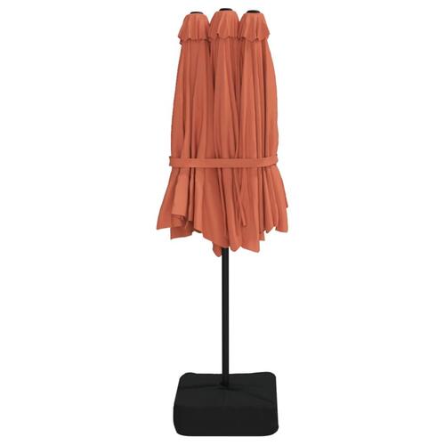 Parasol med dobbelt parasoldug og LED-lys 449x245 cm terrakotta