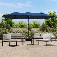 Parasol med dobbelt parasoldug og LED-lys 449x245 cm azurblå